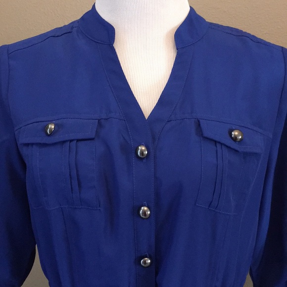 Cobalt Blue Drawstring Shirt Dress - Picture 3 of 7